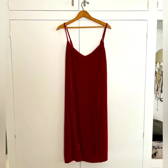 open lace back dress Red Midi Slip Dress → Juliet Dunn London main image 0